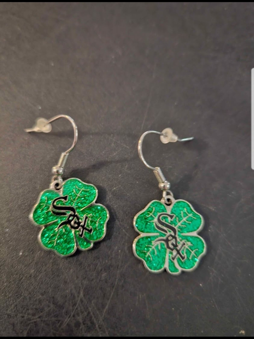 Chicago White Sox shamrock dangle earrings